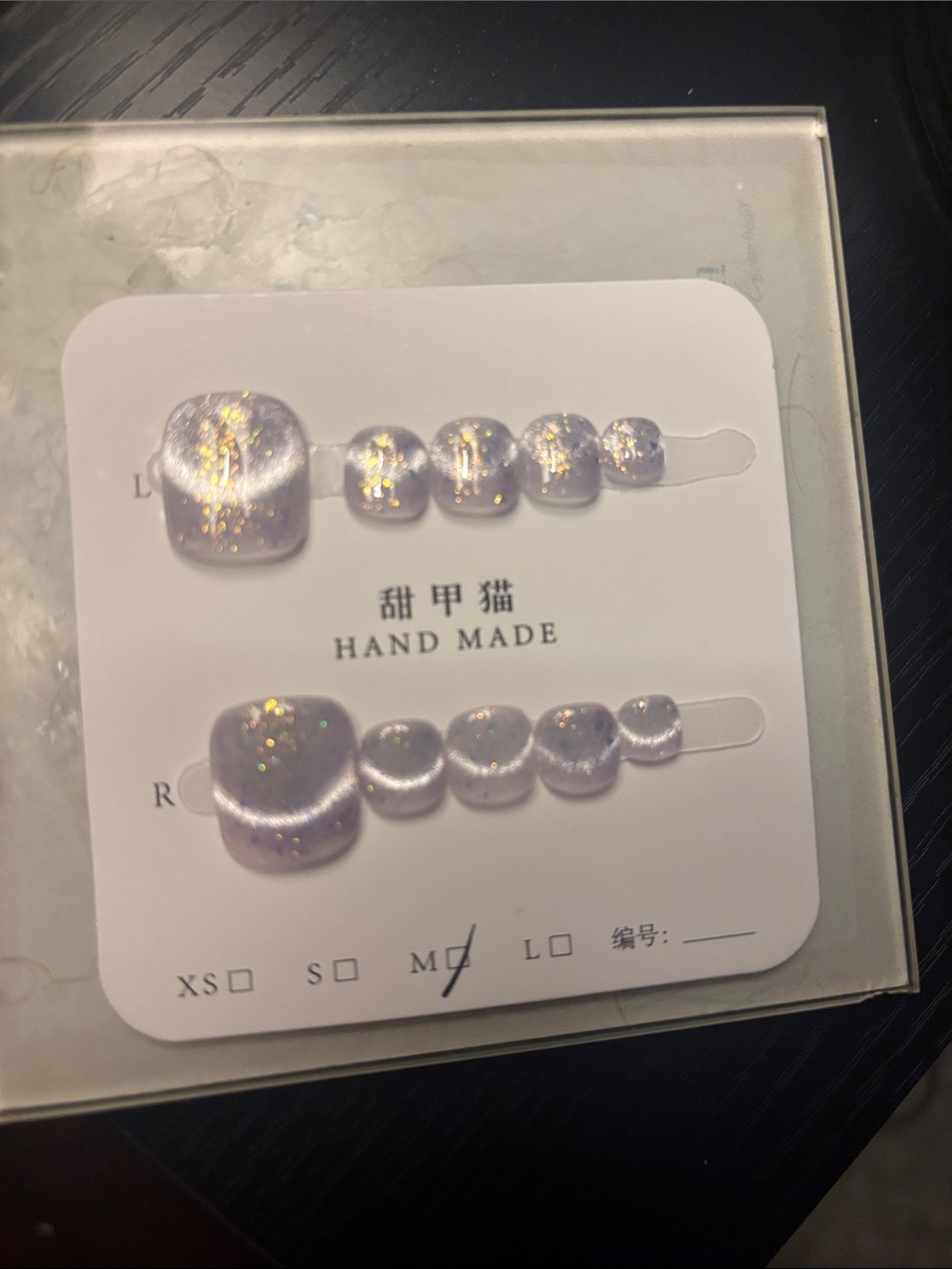 Hand Made Glitter Lavender Press-On Toe Nails